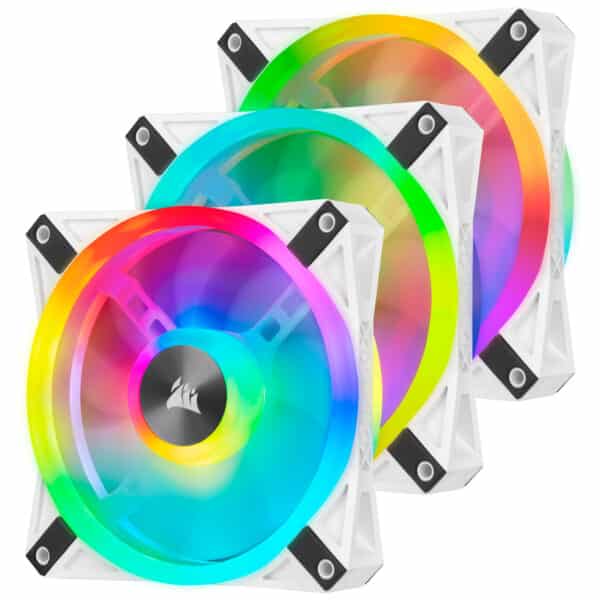 Corsair iCUE QL120 RGB 120mm PWM White Fan — Triple Fan Kit with Lighting Node CORE