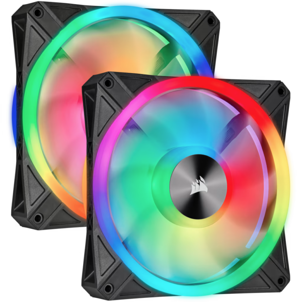 iCUE QL140 RGB 140mm PWM BLACK Fan — Dual Fan Kit with Lighting Node CORE