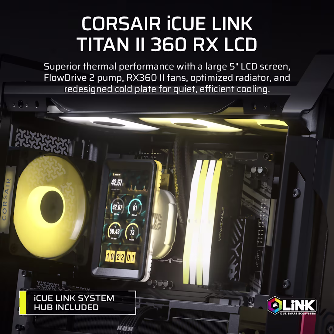 Corsair iCUE LINK TITAN II 360 RX LCD AIO Liquid CPU Cooler CW-9061045-WW - Image 2